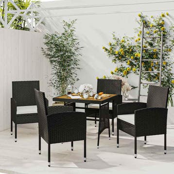 vidaXL 5-delige Tuinset poly rattan zwart, Verzenden, Nieuw, 4 zitplaatsen, Tuinset