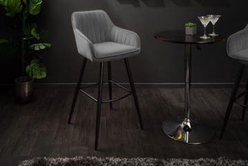 Elegante barkruk TURIN zilvergrijs fluweel met decoratieve, Ophalen of Verzenden, Nieuw
