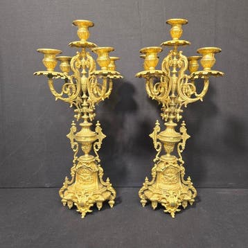 Pendule (2) Lodewijk XVI-stijl - Verguld brons - 1850-1900 -, Antiek en Kunst