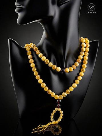 Geel amber Yapa Mala - Ronde kralenketting - Spirituele
