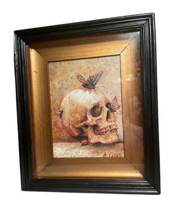 Memento mori - 30 x 35,5 cm - Antiek - Olieverfschilderij,