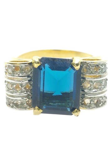 Zonder minimumprijs - Ring - 9 kt. Zilver, Geel goud Saffier, Nieuw