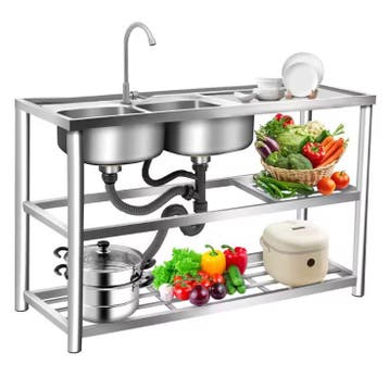 Vrijstaande RVS Spoelbak Dubbele Kom 120×45×80 cm, Verzenden, Nieuw