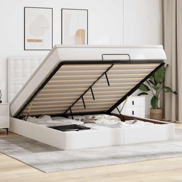 vidaXL Ottoman bed met matras 160x200cm kunstleer wit, Overige materialen, Verzenden, Wit, 200 cm