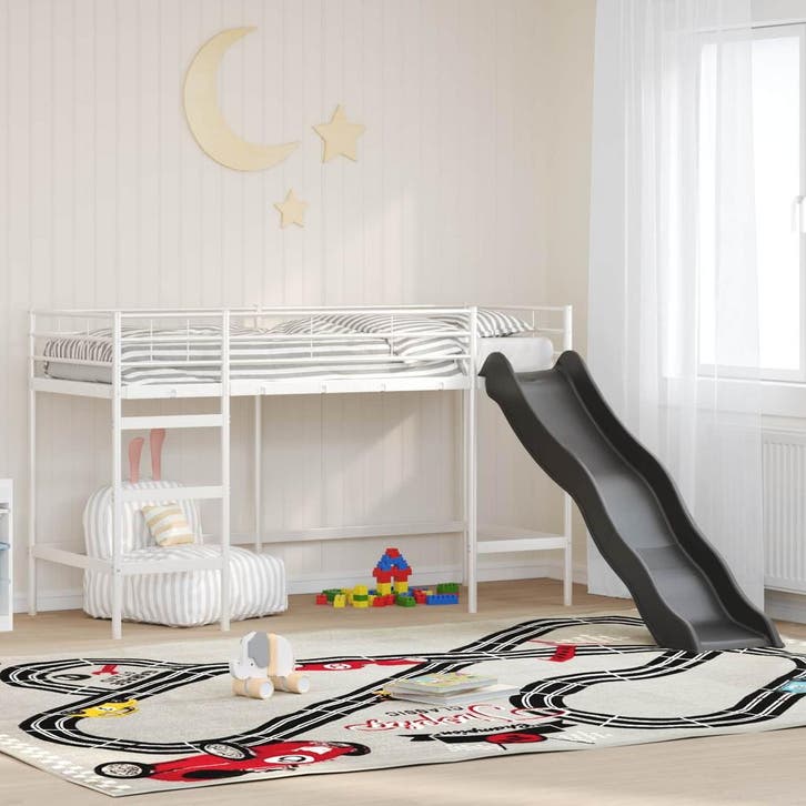 vidaXL Kinder loft bedframe met glijbaan Wit en Antraciet 90, Huis en Inrichting, Slaapkamer | Bedden, Wit, Nieuw, Metaal, Verzenden