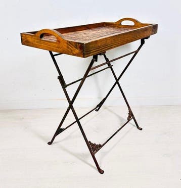 Bijzettafel - Hout, Metaal - Vintage vouwbare, Antiek en Kunst