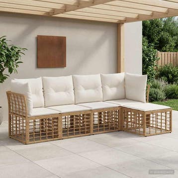 vidaXL Buiten bankenset Naturel Polyester, Verzenden, Nieuw, Rotan