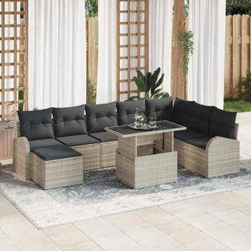 vidaXL Tuin Sofa Set 9 st Lichtgrijs Poly riet, Verzenden, Nieuw, Rotan, Meer dan 8 zitplaatsen