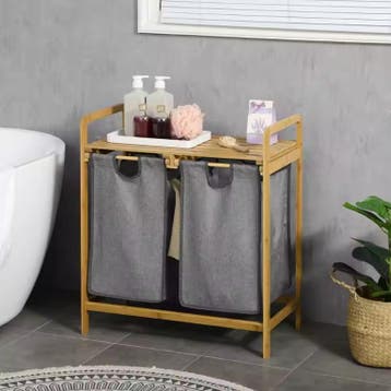 Bamboe Wasmand met 2 Waszakken en Opbergplateau Badkamer, Verzenden, Nieuw