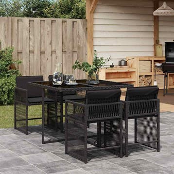 vidaXL 5-delige Tuinset met kussens poly rattan zwart, Verzenden, Nieuw, 4 zitplaatsen, Tuinset