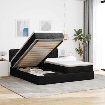 vidaXL Ottoman bed met matrassen en LEDs 160x200cm stof, Verzenden, Zwart, 200 cm, Stof