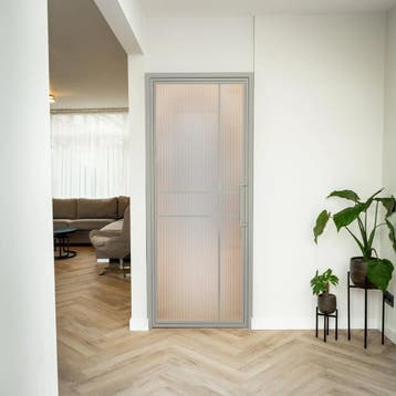 Stalen Binnendeur Kiezelgrijs 6 Vlaks Kanaalglas Luxe design, Minder dan 80 cm, Binnendeur, Nieuw, Metaal