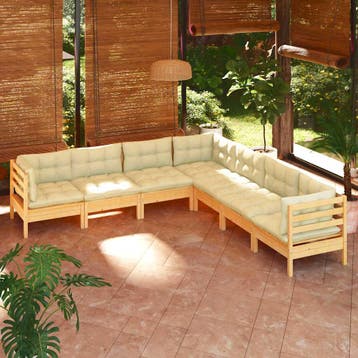 vidaXL 7-delige Loungeset met crèmekleurige kussens massief, Verzenden, Nieuw, 7 zitplaatsen, Loungeset
