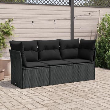 vidaXL 3-delige Loungeset met kussens poly rattan zwart, Tuin en Terras, Tuinsets en Loungesets, Verzenden, Nieuw, Loungeset