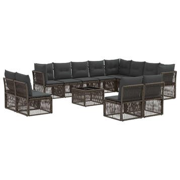 vidaXL Tuinbankenset 13 pcs Grijs poly rattan, Verzenden, Nieuw, 3 zitplaatsen