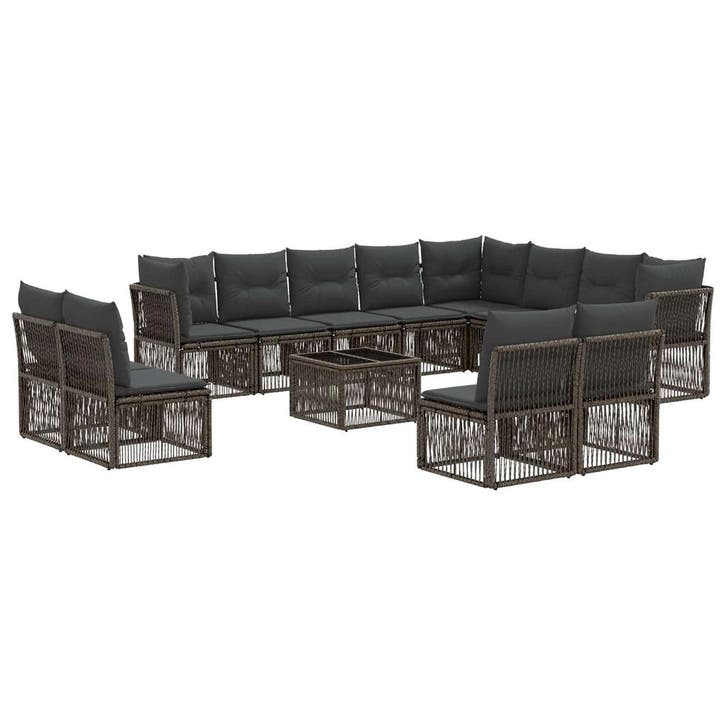 vidaXL Tuinbankenset 13 pcs Grijs poly rattan, Tuin en Terras, Tuinsets en Loungesets, Nieuw, 3 zitplaatsen, Verzenden