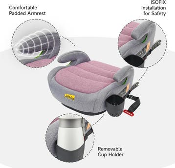 Zitverhoger isofix - Stoelverhoger auto - 6-12 jaar - Roze -, Verzenden, Zo goed als nieuw