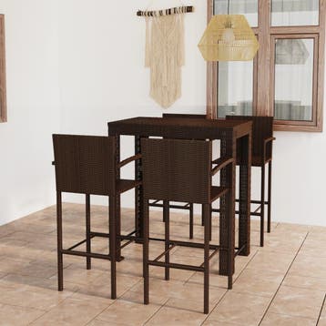 vidaXL 5-delige Tuinbarset met armleuningen poly rattan, Verzenden, Nieuw, 5 zitplaatsen