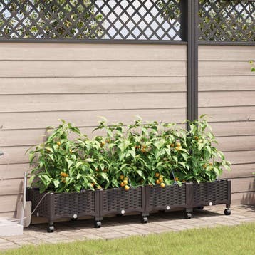 vidaXL Tuin Pot met Irrigatie en Wielen 4 st Bruin 160 x 40, Verzenden, Nieuw, Minder dan 60 cm, Minder dan 30 cm