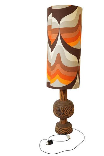 Grote vintage vloerlamp met brutalist houten voet en psyched, Huis en Inrichting, Ophalen of Verzenden, Nieuw