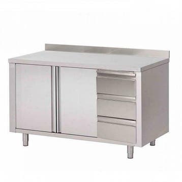 RVS Werktafel met schuifdeuren, lades en opstaande rand 700, Zakelijke goederen, Horeca | Keukenapparatuur, Verzenden, Nieuw in verpakking