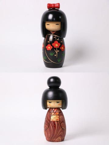 Premiersprijs Kokeshi Duo — Plum Blossom & Woodgrain Shima