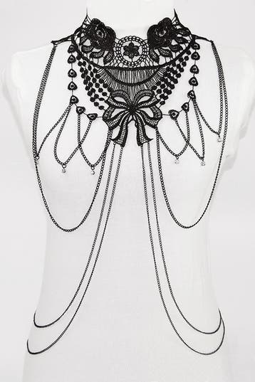 Body Chain Zwart Kant Strik Lichaamsketting Victoriaans Sexy, Kunststof, Verstelbaar, Zwart, Nieuw