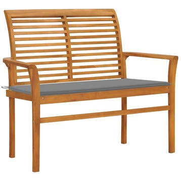vidaXL Tuinbank met grijs kussen 112 cm massief teakhout, Verzenden, Nieuw, Teakhout