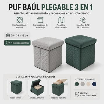 3-in-1 Opvouwbare Fluwelen Opberg Poef met Diamant Design -, Verzenden, Nieuw