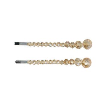 Schuifspeldjes 7cm – Bolvormige Facetkralen – Beige – 2, Nieuw