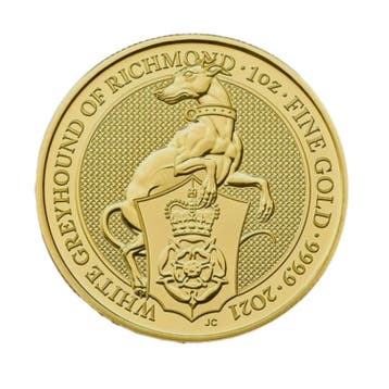 Gouden Queens Beasts - White Greyhound 2021 1 troy ounce, Verzenden