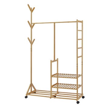 [en.casa] Bamboe kledingrek Ikaalinen op wielen 176x100x38 c, Verzenden, Nieuw