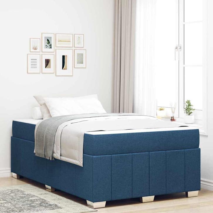 vidaXL Bedframe met matras Blauw 120 x 200 cm Stof, Huis en Inrichting, Slaapkamer | Bedden, Blauw, Nieuw, Stof, Verzenden