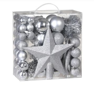 Kerstballen Zilver 77-delig (Kerst artikelen, Interieur), Verzenden, Nieuw