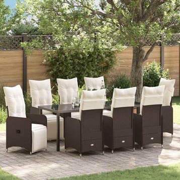vidaXL Tuin eettafelset 9 st Bruin poly rattan, Verzenden, Nieuw, Meer dan 8 zitplaatsen