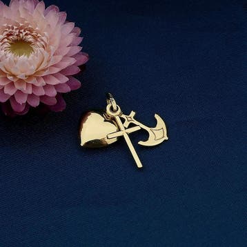 Gouden geloof, hoop en liefde hanger (Hanger of bedel), Ophalen of Verzenden, Gebruikt, Goud, Overige merken