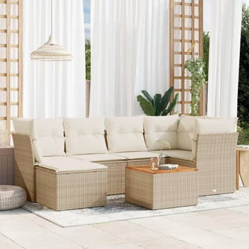 vidaXL 7-delige Loungeset met kussens poly rattan beige, Verzenden, Nieuw, Loungeset