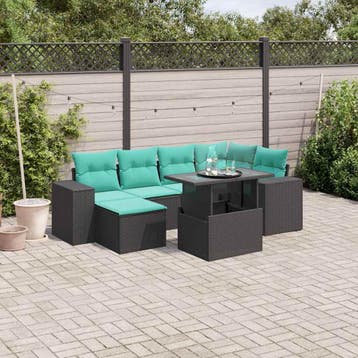 vidaXL 7-delige tuinbankset met kussens van zwart polyrotan, Verzenden, Nieuw