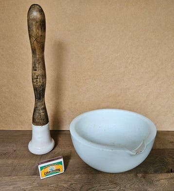 XL - Apothekers - Vijzel en stamper - Porselein - Hout, Antiek en Kunst