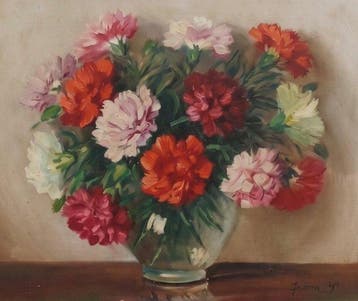 Franse school (XX) - Bouquet de Pivoines