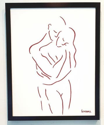 Liesens - In my arms.(Handpainted on white canvas met lijst)