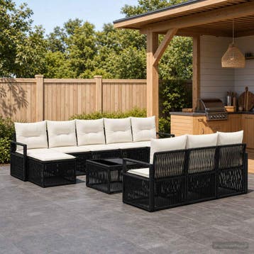 vidaXL Tuinbankenset 11 st Zwart poly rattan, Verzenden, Nieuw, Meer dan 8 zitplaatsen