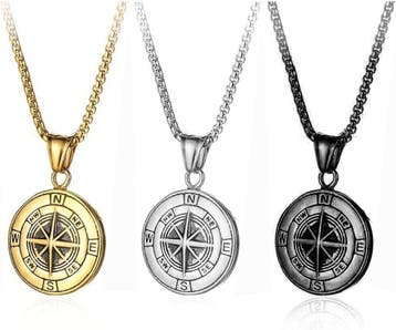 Lange ketting met Kompas Medaillon zilver of goud deLuxe, Sieraden, Tassen en Uiterlijk, Kettingen, Verzenden, Nieuw, Overige materialen