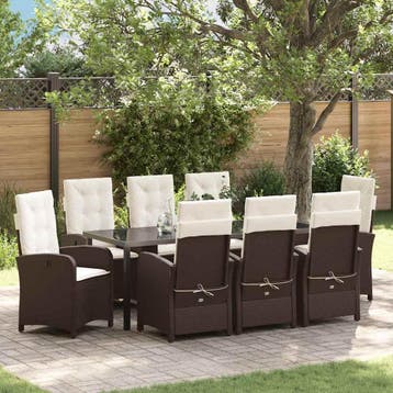 vidaXL Tuin eettafelset 9 st Bruin poly rattan, Verzenden, Nieuw, Rotan, Meer dan 8 zitplaatsen