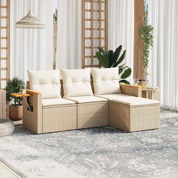 vidaXL 4-delige Loungeset met kussens poly rattan beige, Verzenden, Nieuw, Loungeset