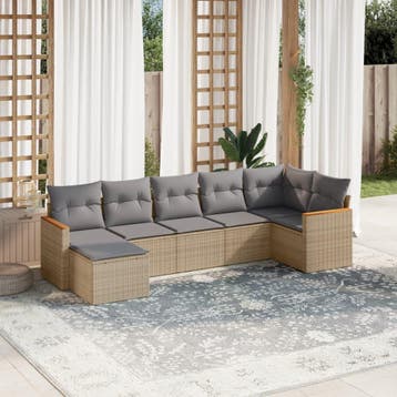 vidaXL 7-delige Loungeset met kussens poly rattan beige, Tuin en Terras, Verzenden, Nieuw, Loungeset
