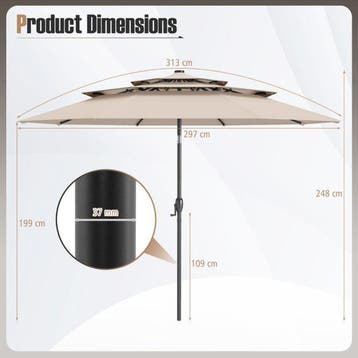 2dekans | Coast 3-Laags Terrasparasol Ø313 cm - Solar LED -, Ophalen of Verzenden, Zo goed als nieuw