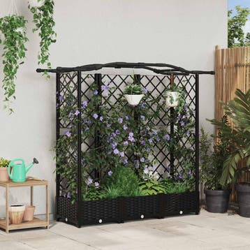 vidaXL Verhoogd Bed met Trellis en Dak Zwart 163 x 40 x 123, Verzenden, Nieuw, Minder dan 60 cm, 60 cm of meer