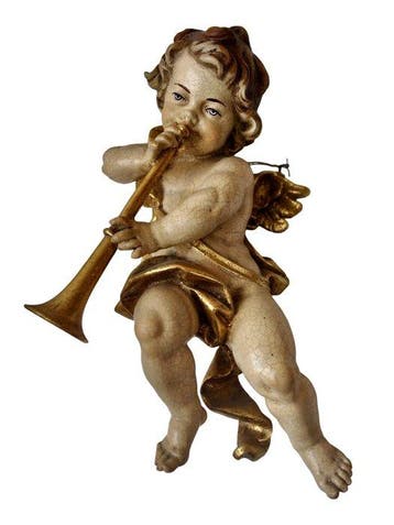 Merwald - Snijwerk, Holzfigur - farbiger Engel mit Geige -