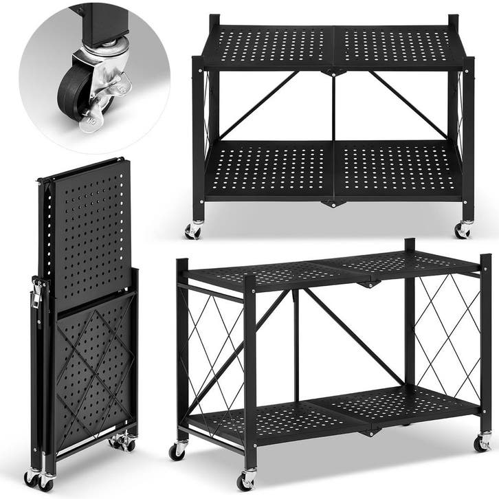 Zwart Rek 2 Planken | Opvouwbaar | Tijdelijke Actie!, Huis en Inrichting, Kasten | Stellingkasten, Nieuw, Ophalen of Verzenden